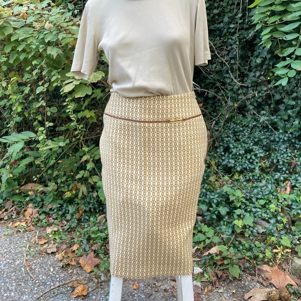 Banana Republic 100% Wool Horse-bit Leather trim pencil skirt Y2K vintage NWT